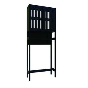 English Elm Toilet Side Bamboo Tower with Louvered Doors Open Shelf Freestanding Bathroom Organizer W2207P334026
