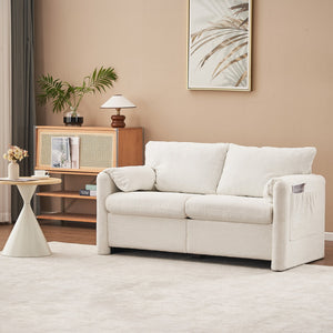 English Elm 003-Modern Loveseat Plush Chenille 2-Seater Sofa, High-Density Foam Cushions, 60" Compact Ivory White for Small Spaces W2636P232358