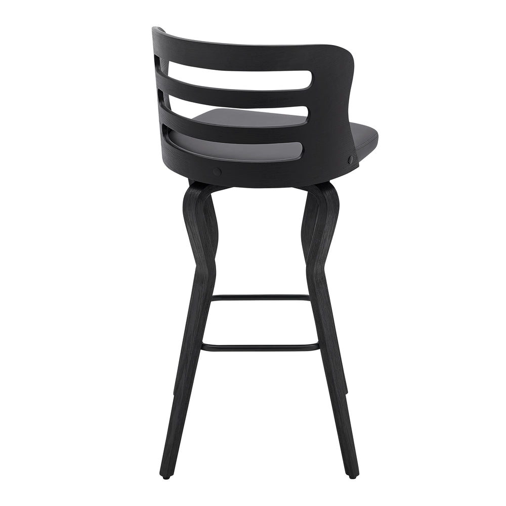 English Elm Lusera 30" Swivel Bar Stool - Gray Faux Leather With Black Wood Base For Modern Comfort & Style B2736P268537