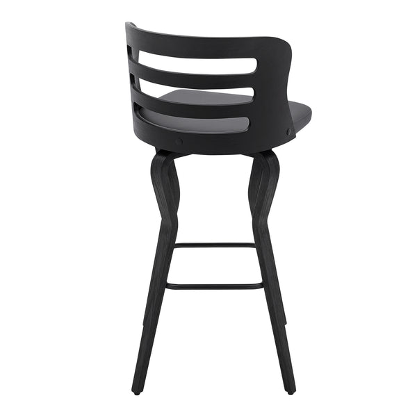 English Elm Lusera 30" Swivel Bar Stool - Gray Faux Leather With Black Wood Base For Modern Comfort & Style B2736P268537