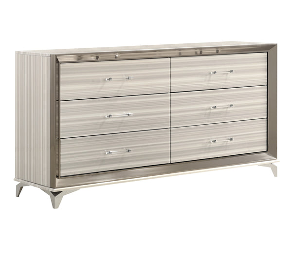English Elm STAR Modern 5PC Bedroom Set with Built-In LED Lighting, Solid Wood Frame, Spacious Storage, USB White Queen B201S00345