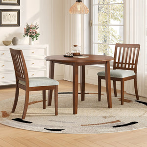 English Elm 3-piece Folding Round Dining Set with Upholstered Chairs for Compact Apartment Spaces N752S000618D
