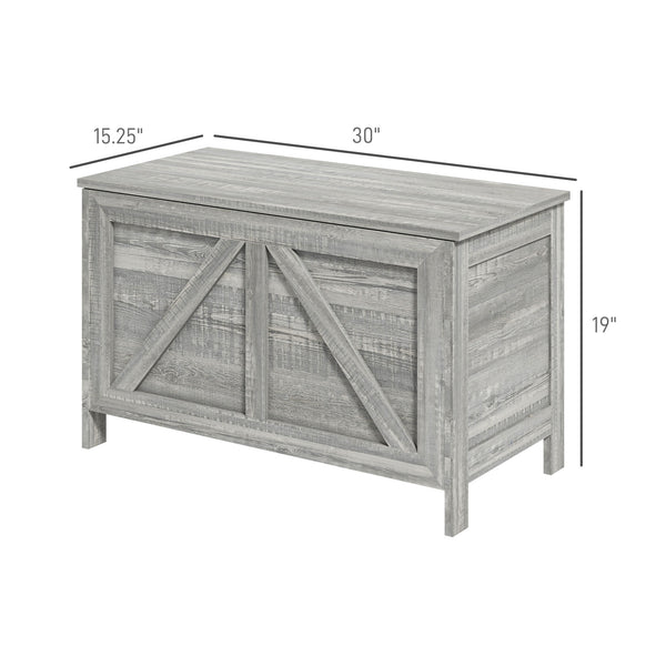 English Elm HOMCOM Farmhouse Storage Chest with Safety Gas Strut, 30" Lift-Top Blanket Trunk for Entryway Light Gray W2225P217730