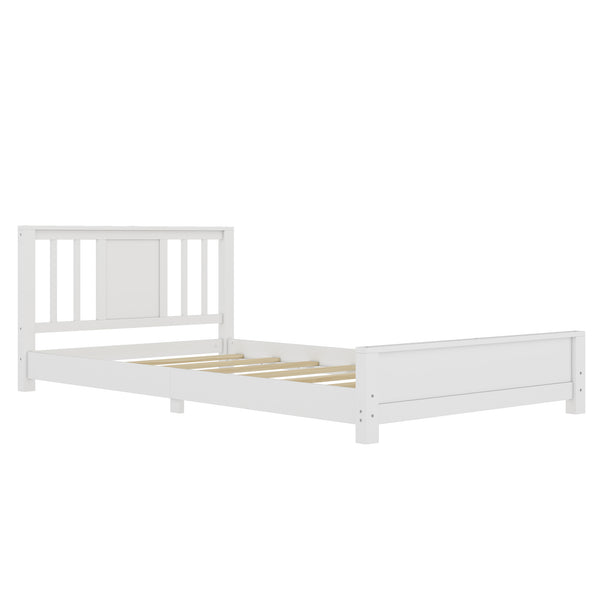 English Elm Twin Low Profile Floor Bed with Guardrails Pine Wood Frame Minimalist Bedroom White W1580P438797