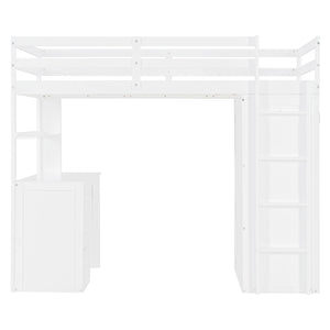 English Elm Twin Loft Bed with Built-in Desk Wardrobe and Drawers Solid Pine Space Saver White LT000301AAK-2