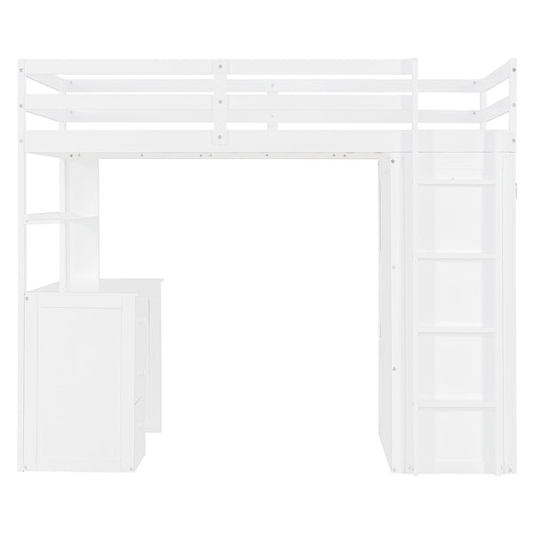 English Elm Twin Loft Bed with Built-in Desk Wardrobe and Drawers Solid Pine Space Saver White LT000301AAK-2
