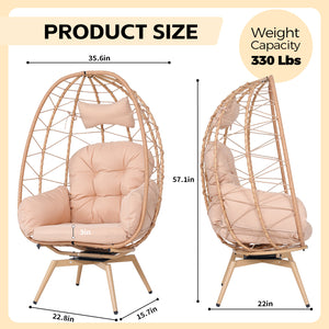 English Elm Oversized Swivel Rattan Egg Chair with Plush Cushions for Patio or Indoor Lounging T5880P501004