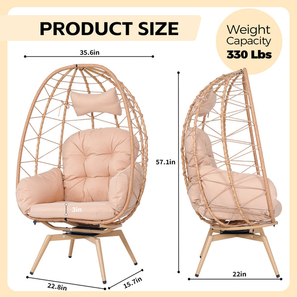 English Elm Oversized Swivel Rattan Egg Chair with Plush Cushions for Patio or Indoor Lounging T5880P501004