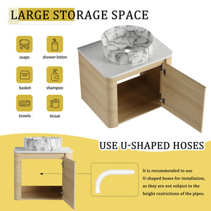 English Elm 24'' Wall-Mounted Bathroom Vanity With Ceramic Vessel Sink & Soft-Close Door For Small Spaces W999S00460