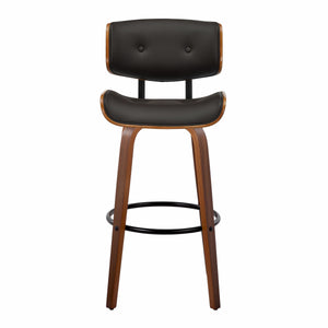 English Elm Fixed-height Swivel Barstools Walnut Back Espresso Seat Mid-century Kitchen Pair B202S01926