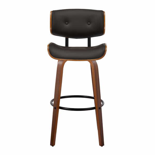 English Elm Fixed-height Swivel Barstools Walnut Back Espresso Seat Mid-century Kitchen Pair B202S01926