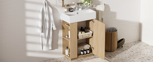 English Elm [video]21.6" Freestanding Bathroom Vanity Ceramic Sink Wavy Door Mdf Cabinet Small Bath Wood N729P285503N