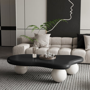 English Elm 47 Inch Cloud-Shaped Coffee Table With 3 Ball Legs - Modern Black & White Design For Living Rooms W1435S00017