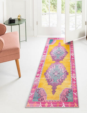 Unique Loom Timeless Thomas Machine Made Medallion Rug Yellow, Green/Ivory/Violet/Orange 2' 6" x 14' 1"