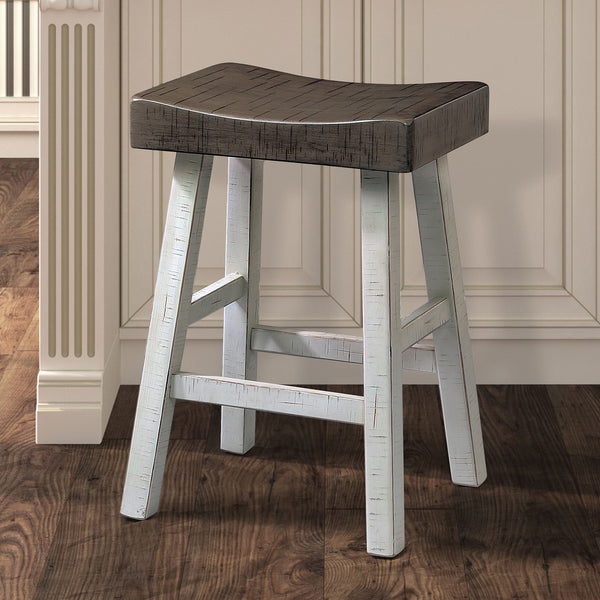 English Elm Traditional 24-inch Solid Wood Stool Set of 2 with Contour Seat, Transitional Dining Accent Seating Pair White+gray 40 L x 20 W x 10 H B2741P338652
