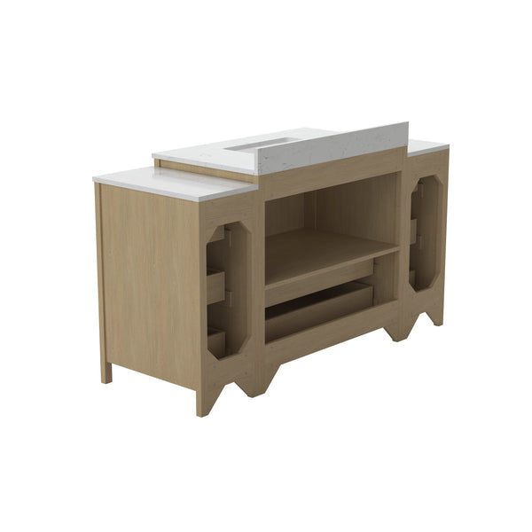 English Elm 108"w×22"d×34"h Freestanding Double Sink Vanity with White Countertop Soft Close T3785S00004