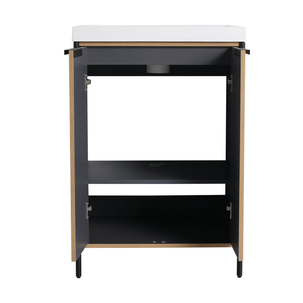 English Elm 24" Freestanding Bathroom Vanity with Resin Integrated Sink, Soft-Close Doors, Adjustable Shelf, Durable Plywood Finish Light Coffee W999S00294