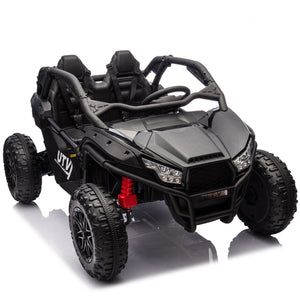 English Elm 24v Two Seater Kids Utv with Parental Remote Dual Motors Four Wheel Suspension Led Black W1578P198431