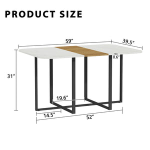 English Elm Modern Faux Marble Walnut Dining Table Geometric Black Base Seats Six W3875P372866