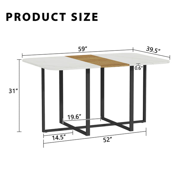 English Elm Modern Faux Marble Walnut Dining Table Geometric Black Base Seats Six W3875P372866