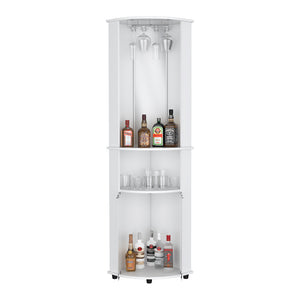 English Elm Corner Bar Cabinet Rialto White - Space-Saving Corner Liquor Cabinet with 3 Shelves, 74.4" H, Engineered Wood B092P214572