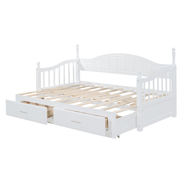 English Elm Wooden Twin Daybed with Trundle and Two Storage Drawers, Solid MDF Frame, Guardrails for Safety and Style White 43.5 L x 24.75 W x 6 H N733S173459K