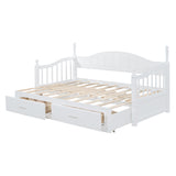 English Elm Wooden Twin Size Daybed With Twin Size Trundle, Extendable Daybed With Two Storage Drawers,White(Expected Arrival Time:9.12)