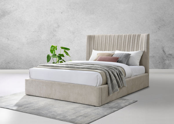 English Elm Loren Upholstered Eastern King Bed with Low Profile Frame, 13 Slats, 660lb Capacity, Modern Fabric Finish Beige 85.43 L x 49.6 W x 7.28 H B2726S00494