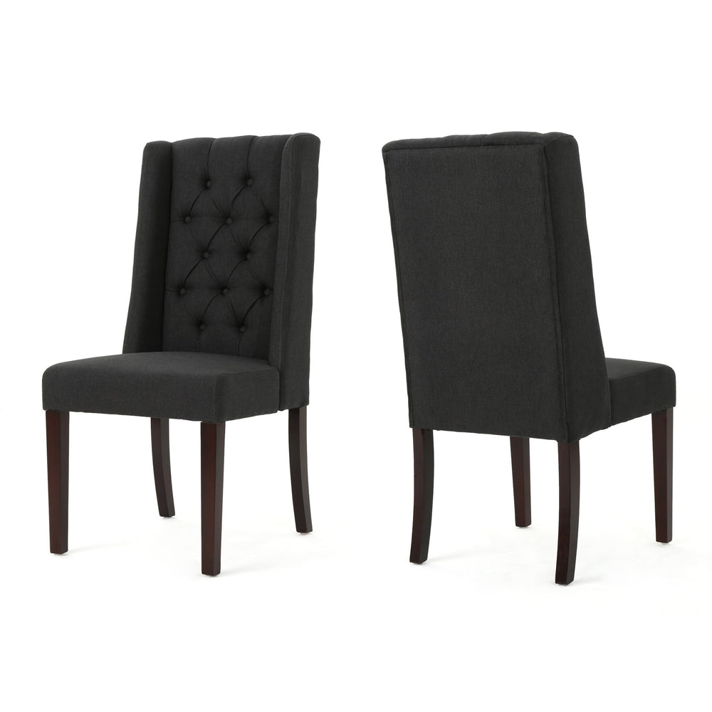 English Elm Dining Chair Set of Two Wingback Button Tufted High Back Birch Leg Upholstered Charcoal 61539.00DCL