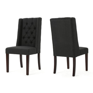 English Elm Dining Chair Set of Two Wingback Button Tufted High Back Birch Leg Upholstered Charcoal 61539.00DCL