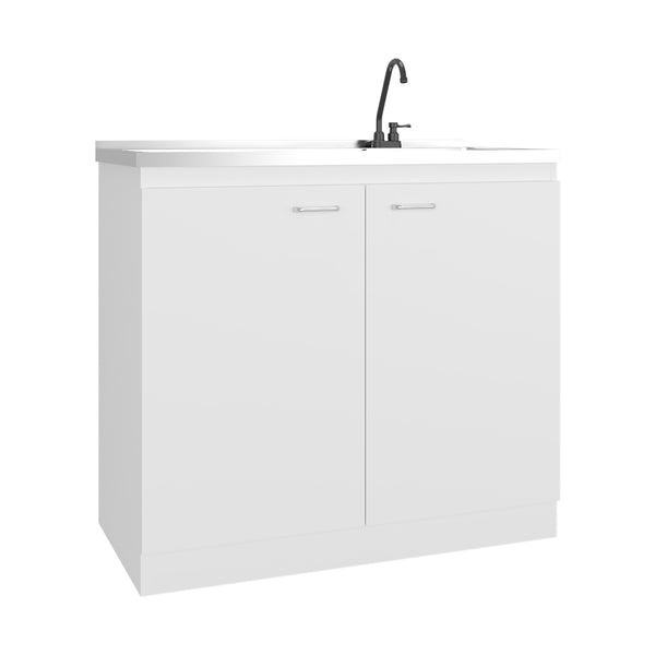 English Elm Utility Sink Base Cabinet with Two Doors Shelved Storage White Oak Laundry Room B097S00257