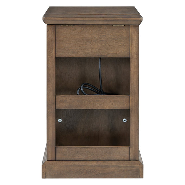 English Elm U-can Acacia Wood End Table with Usb Charging Station Drawer and Cabinet Storage Antique Brown N724P353565D