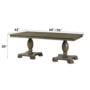 English Elm Waylon Classic Rectangular Dining Table with Double Pedestal Base and Removable Extension Leaf for Gatherings Oak 28 L x 27 W x 18 H B2726S00259