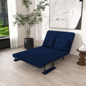 English Elm 46" Wide Corduroy Sleeper Sofa Bed Convertible Folding Chair for Two with Adjustable Backrest Blue W2700P431035