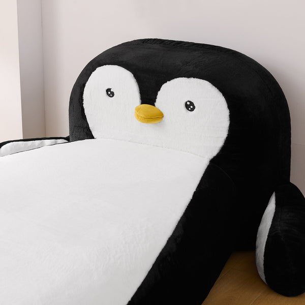 English Elm Twin Penguin Shaped Faux Fur Lounger Bed for Kids Playroom Sponge Filled Floor Chair W1413P384968
