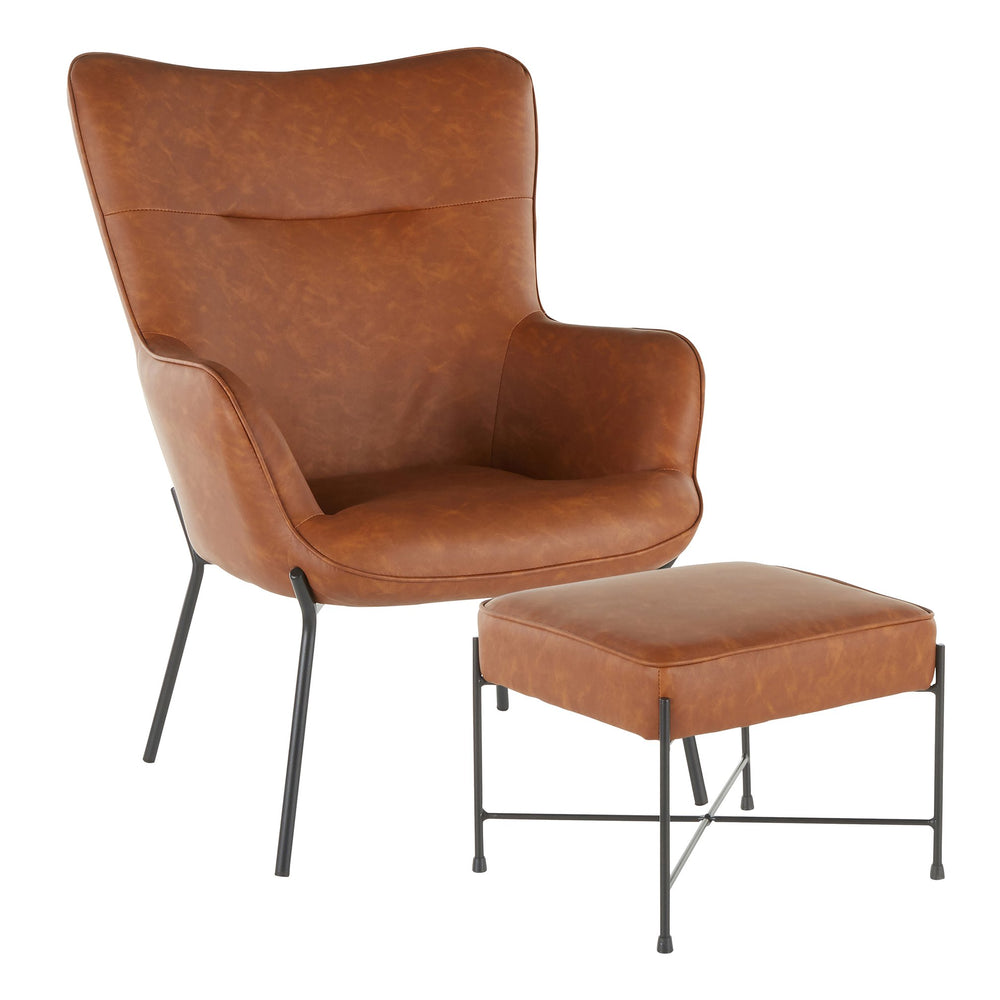 English Elm Izzy Mid-century Faux Leather Lounge Chair Ottoman Set with Pleated Back B202P223578