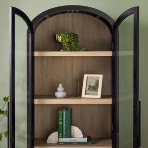 English Elm Walker Edison - Modern 5 Shelf Arched Tall Bookcase with Tempered Glass Doors, MDF Durability, Sleek Metal Handles, Showcase Pieces in Living and Office Spaces Black 72.31 L x 19.01 W x 15 H B185S00024