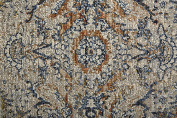 Feizy Rugs Kaia Luxurious Low Pile Area Rug - Soft, Durable Damask Design In Neutral Tones For High Traffic Areas Tan,Blue,Orange Polypropylene,Viscose,Polyester Kai39gnfblumltb00