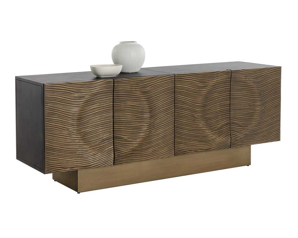 Sunpan Dharkan Sideboard - Stunning Artisan Design With Grooves And Aluminum Plated Doors For Timeless Style Black Aluminum ,Iron 111817