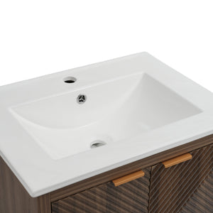 English Elm Christopher Knight Home® - 24 24-Inch Bathroom Vanity with Ceramic Sink, Textured Panels, Soft-Close Drawer & Large Storage Brown N817P339017B