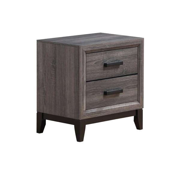 English Elm MIRAGE Grey Nightstand with 2 Soft-Glide Drawers, Solid Wood+MDF, Foil Grey Finish & Black Hardware B201P226161