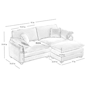 English Elm Two-Seater L-Shaped Sofa With Ottoman, Grey Corduroy, Retro Comfort For Small Spaces & Cozy Living Rooms W714S00750-GIGA