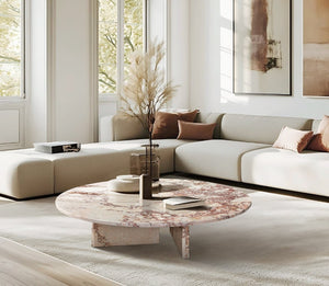 English Elm Pink Natural Marble Coffee Table - Luxurious 35.4" Accent Table With Unique Veining & Metal Base W1696P314932-GIGA