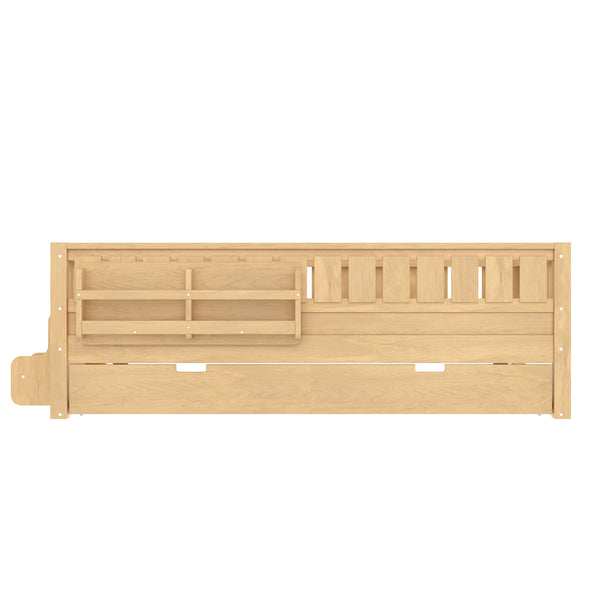 English Elm Twin Kids Platform Bed with Trundle Staircase Bookshelf and Rounded Safety Rails Light Natural W1580S00557