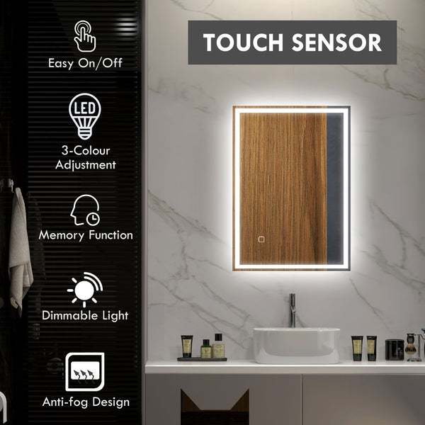 English Elm HOMCOM LED Bathroom Mirror with Touch Dimmer, 3 Color Temps, Anti-Fog Memory, IP44 Silver W2225P173992