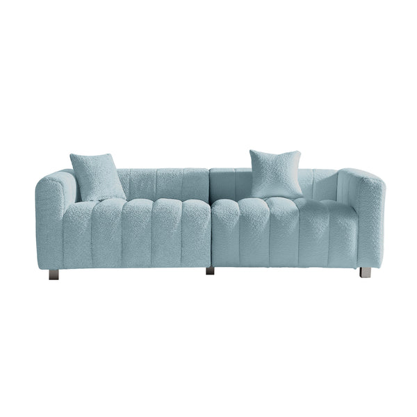 English Elm 83.46'' Velvet Three Seat Sofa Bubble Upholstered Couch with Sleek Metal Legs for Living Room Blue W2795S00040