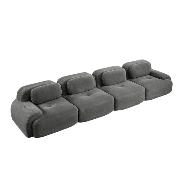 English Elm 4-seat Modular Corduroy Sectional Sofa Low Profile Ergonomic Living Room Seating Grey W714S01270