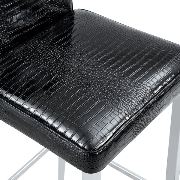 English Elm A Set of 2 Crocodile Embossed Pvc Barstools with Crystal Clasp Detail for Home Bars Black W3875P383114