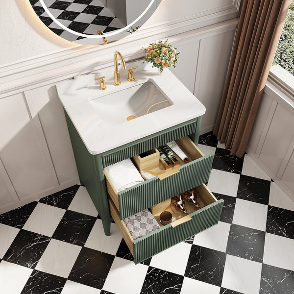 English Elm Fully Assembled 30'' Green Bathroom Vanity With Solid Wood & Engineered Marble Top - Elegant Storage Solution W1826P308974