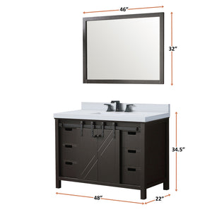 English Elm Brown Bath Vanity 48" W x 22" D with Cultured Marble Top, Matte Black Faucet & 44" Mirror, Durable B2731S01339